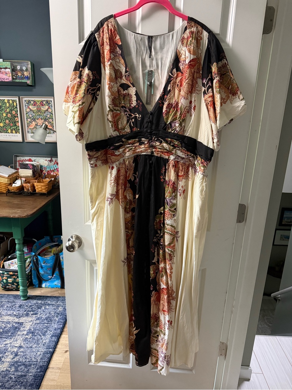 Anthropologie Floral Maxi Dress in Cream, Black, Rust